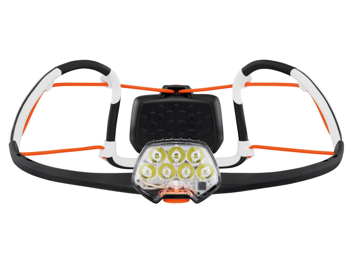 Petzl Iko Core headlamp for running, showing close up of lamps