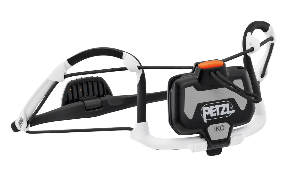 Petzl Iko running headlamp, angled view with battery