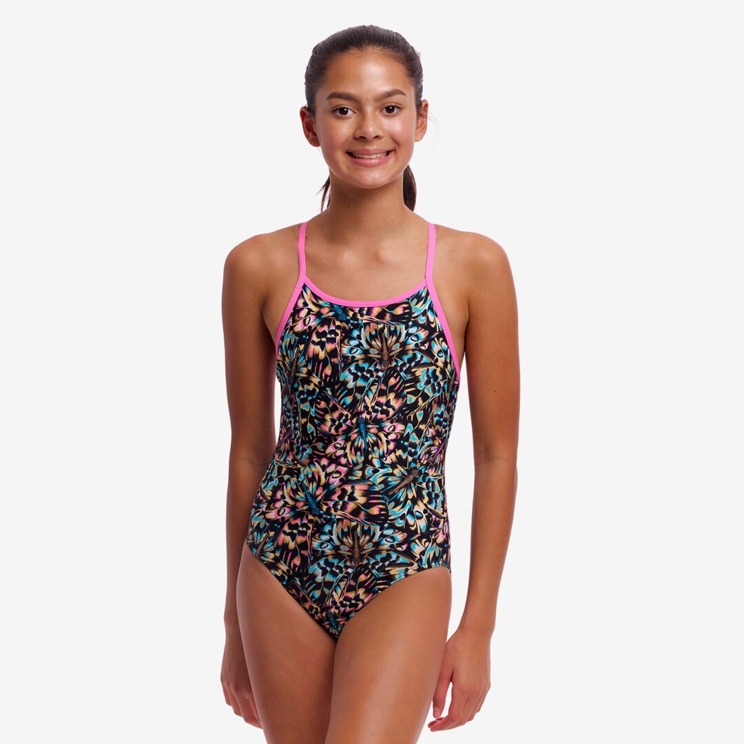 funkita swimwear for girls, diamond back style, copper cluster pattern