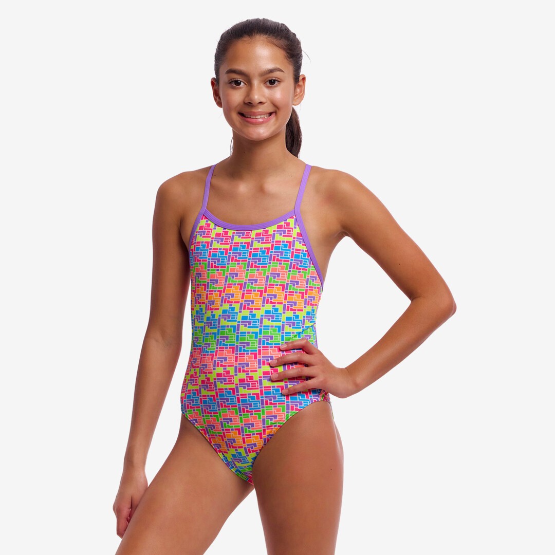 girls 14 funkita single strap rainbow swimsuit