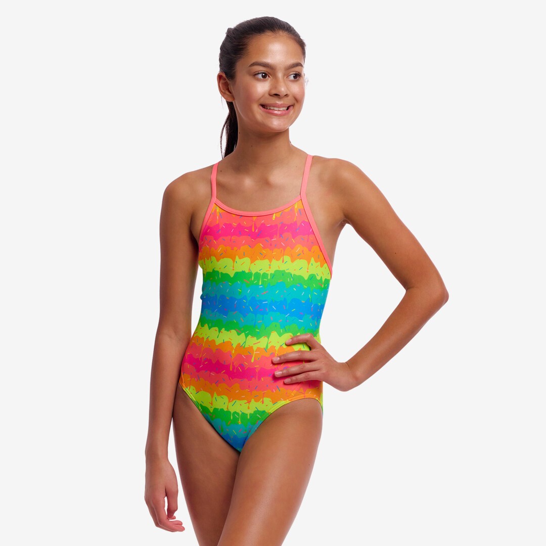 funkita swimsuit for girls, melting mayhem pattern, diamond back style