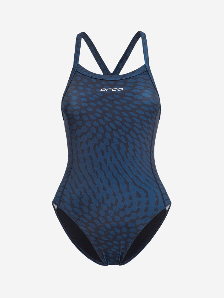 Orca swimsuit for women, blue and black thin strap swimwear