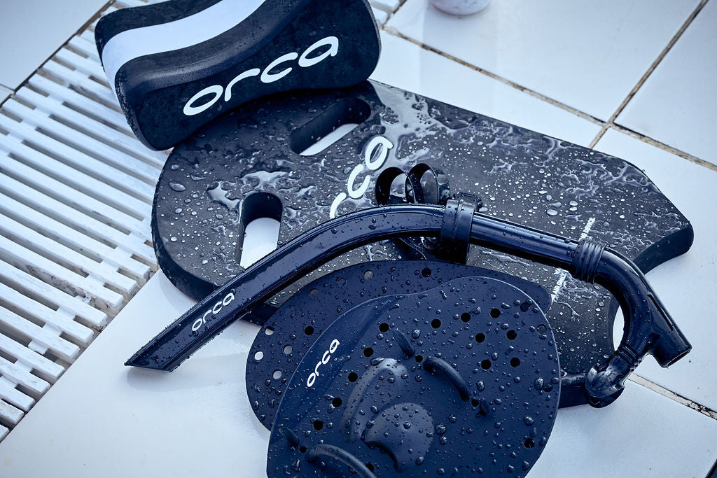 Orca Pullbuoys, kickboards, snorkel, paddles for swim training