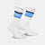 SAYSKY unisex running socks, cushioned and breathable sock for running white socks with blue stripe details, image of SAYSKY socks on a white background