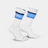 SAYSKY unisex running socks, cushioned and breathable sock for running white socks with blue stripe details, image of SAYSKY socks on a white background
