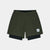 saysky pace 2-in-1 runnning short for men in green, comfortable running short with pockets, green shorts on white background