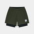saysky pace 2-in-1 runnning short for men in green, comfortable running short with pockets, green shorts on white background