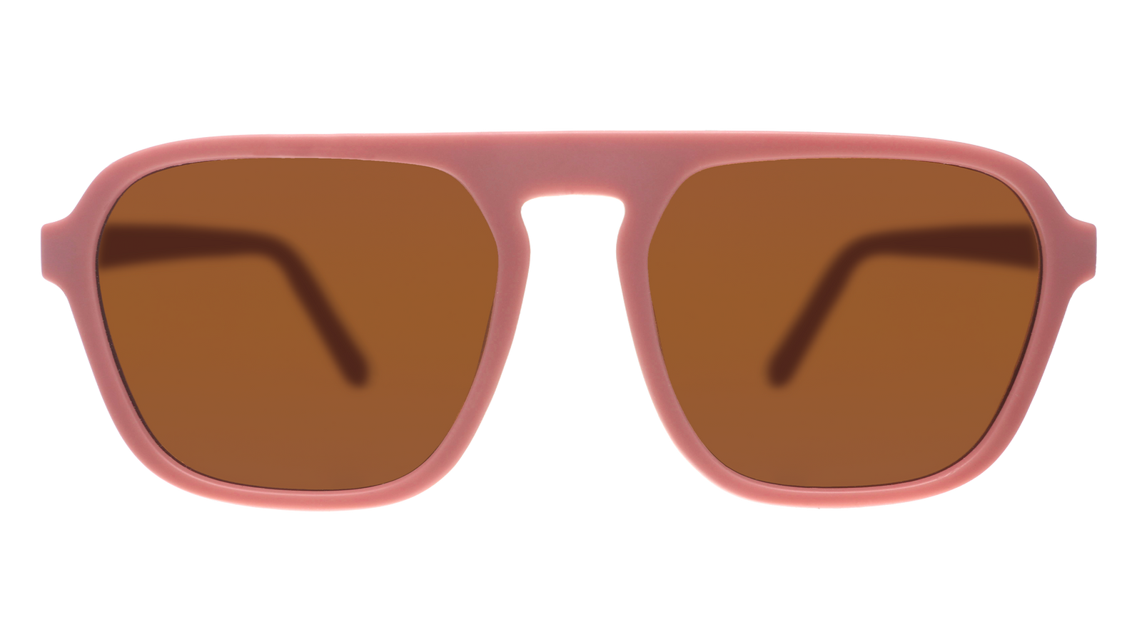 Goodr Pink sunglasses with brown lenses on a white background
