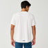 Man wearing Brooks Reflective Dash Tshirt in cream colour with reflective details on back