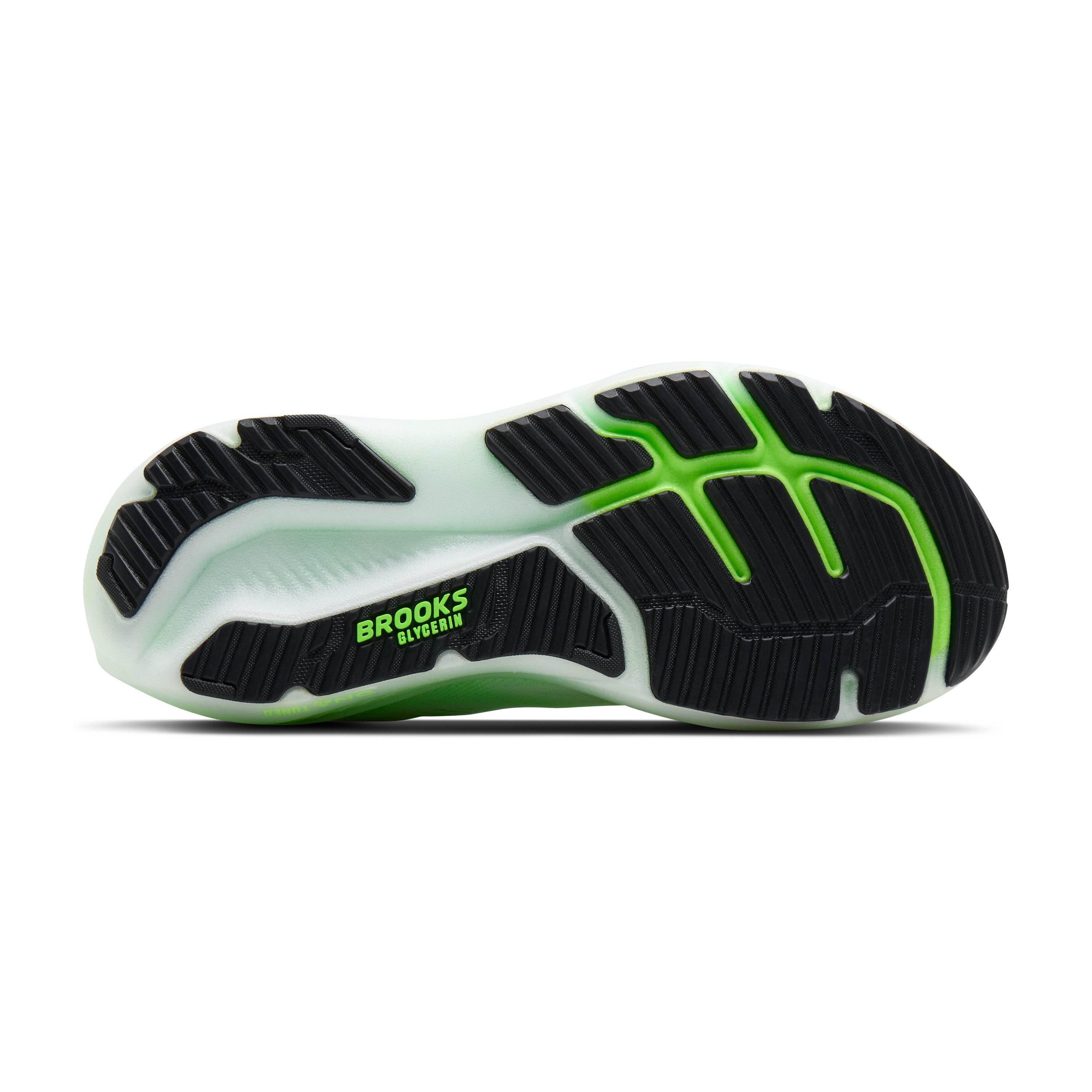 Sole of Brooks Glycerin 23 for men in the white phantom green colour