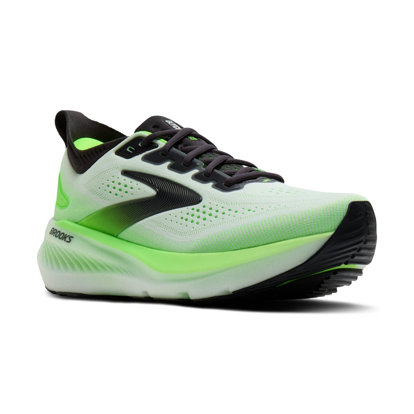 Side view of Brooks Glycerin 23 for men in the white phantom green colour