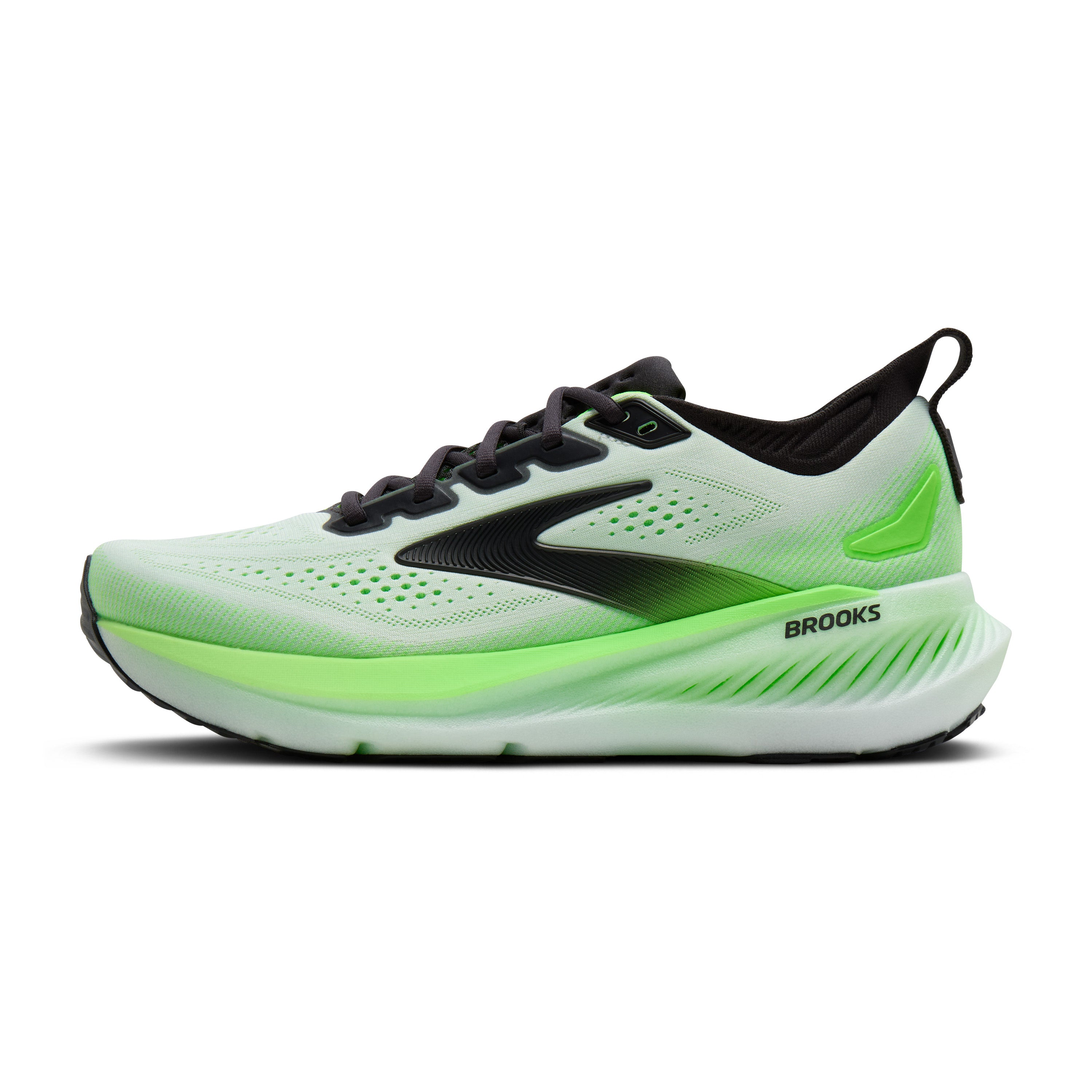 Side view of Brooks Glycerin 23 for men in the white phantom green colour