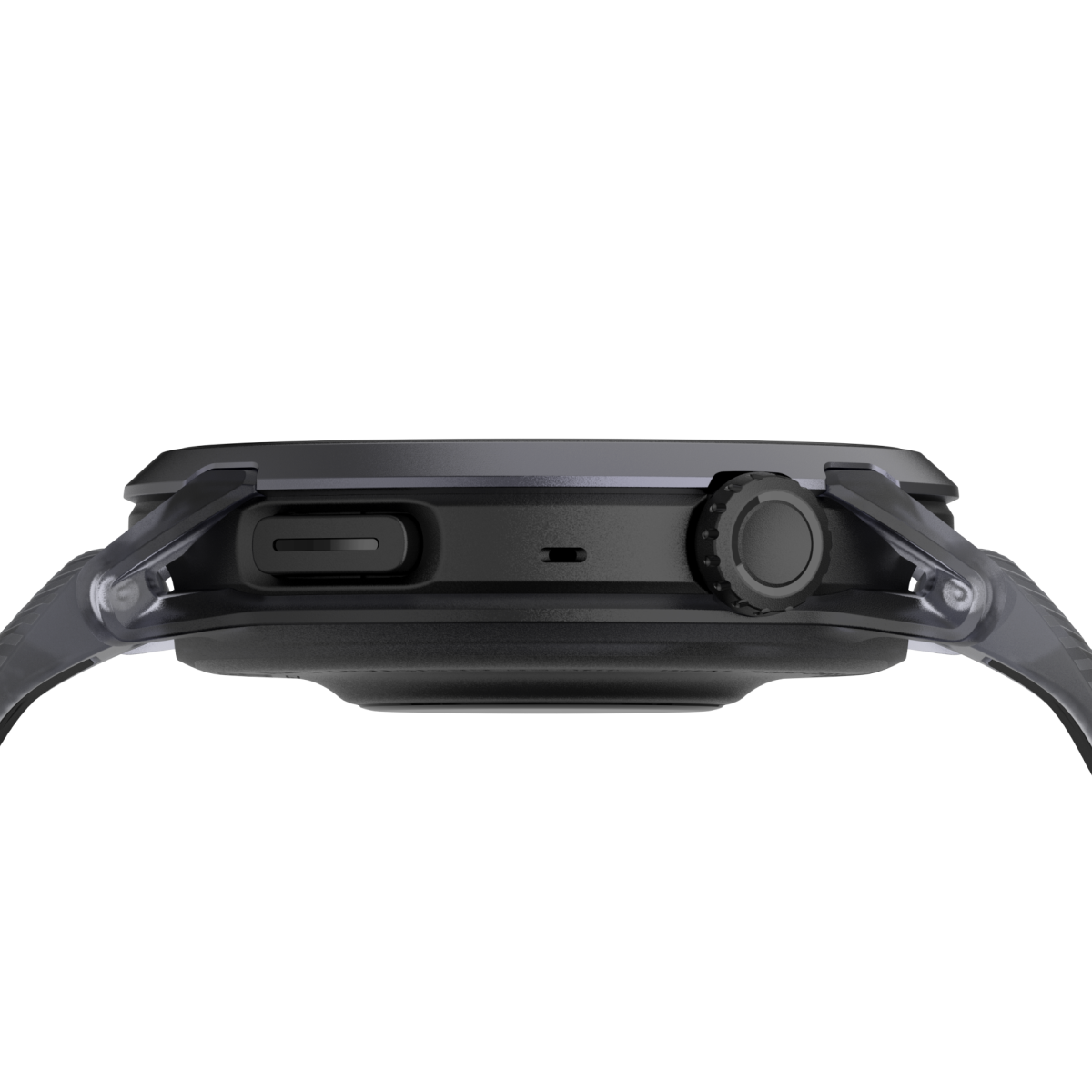 side view of coros pace 4 smart watch in aluminium, black colour