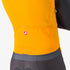 Man wearing Castelli Espresso Vest in orange colour, showing back pocket in close up, with other castelli cycling gear