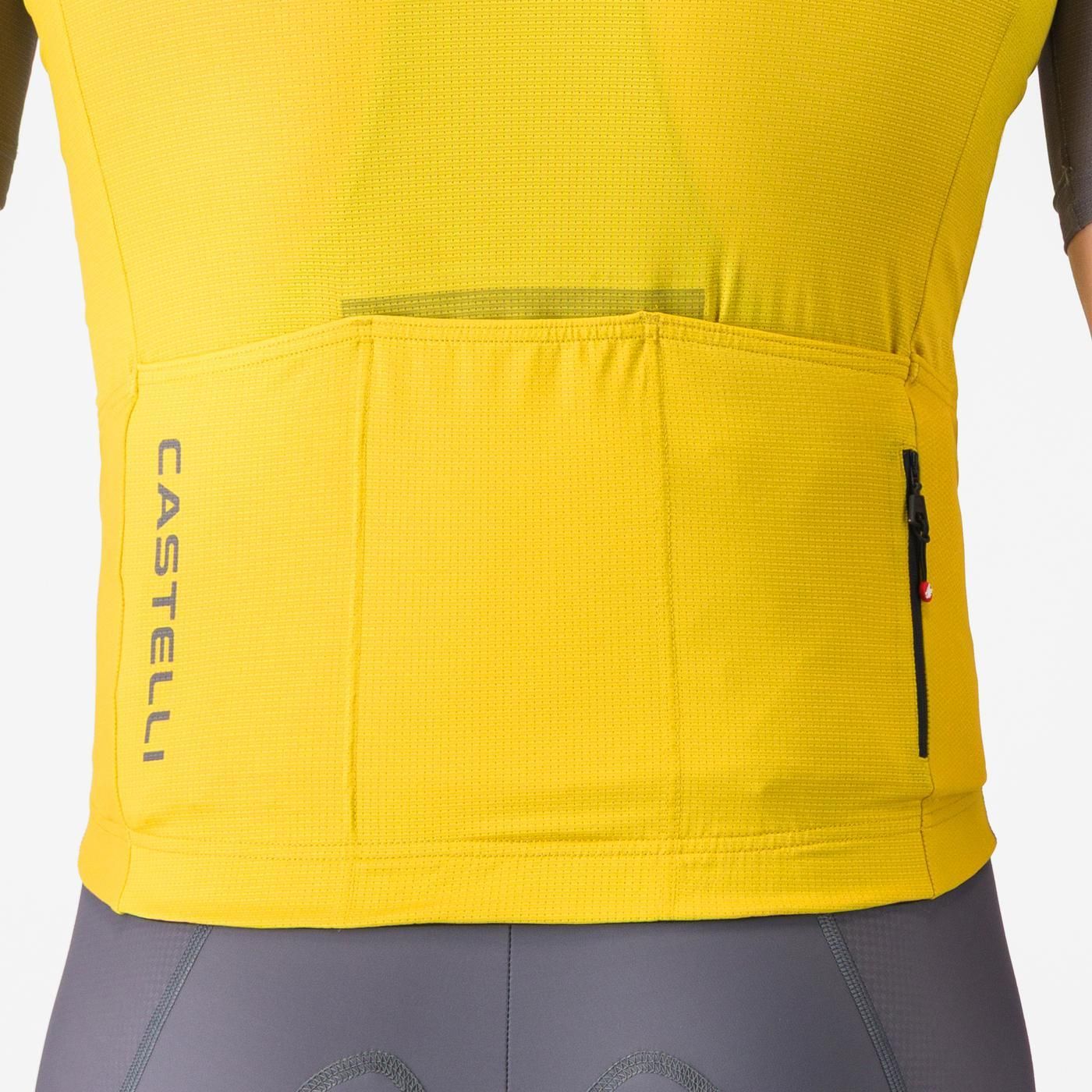 Close up of back pockets on Castelli Unlimited Endurance 3 Cycling Jersey in grey and yellow