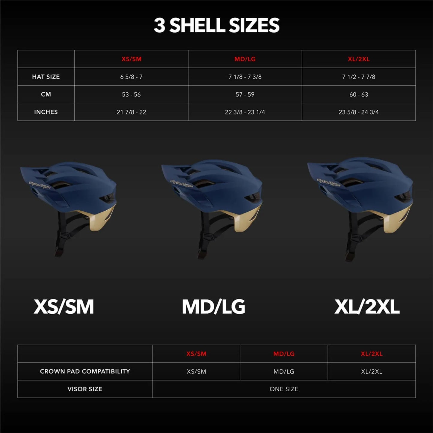 Size guide for Troy Lee Flowline SE helmet