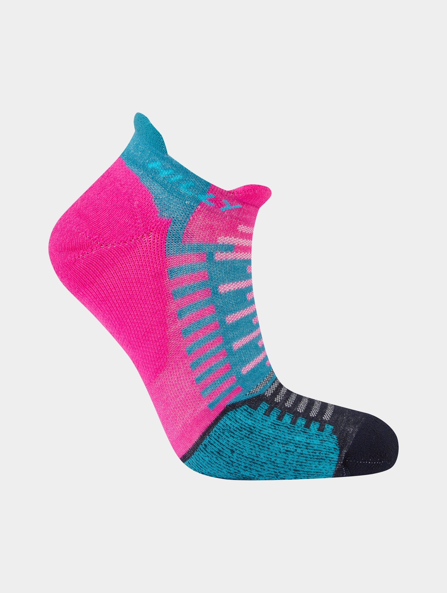 Hilly Socks, running socks, socklet length, pink and blue colour