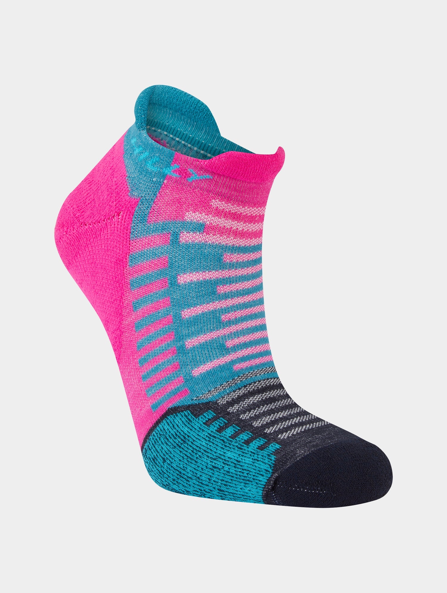 Hilly Socks, running socks, socklet length, pink and blue colour
