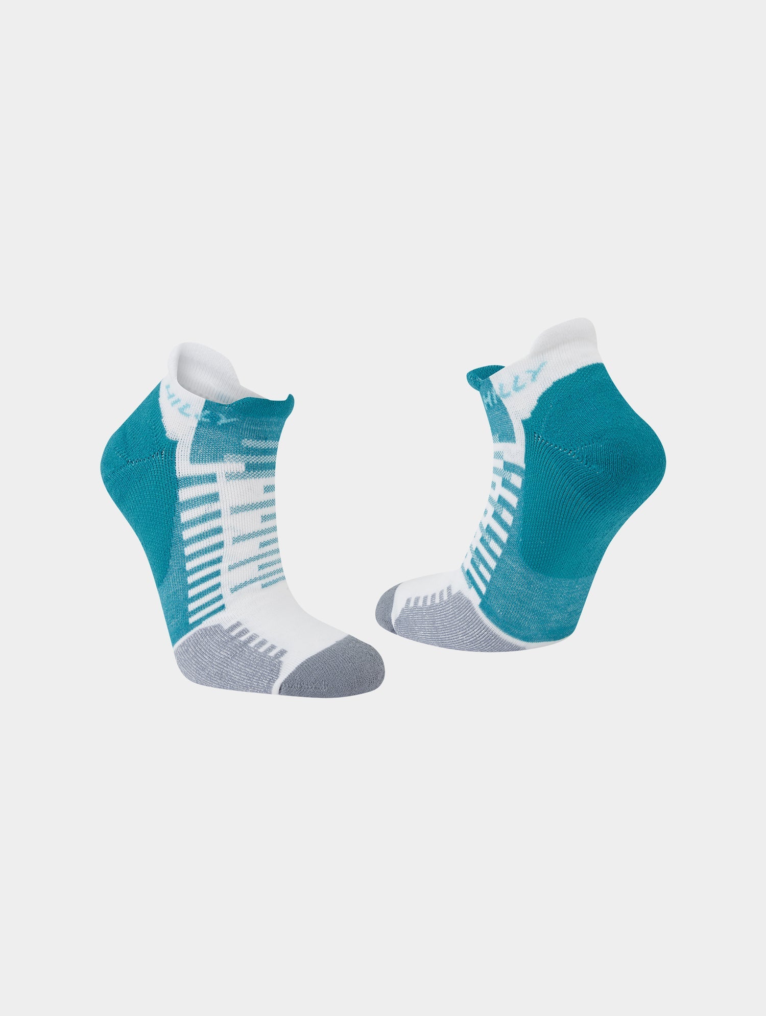 Hilly Socks, running socks, socklet length, teal and white colour