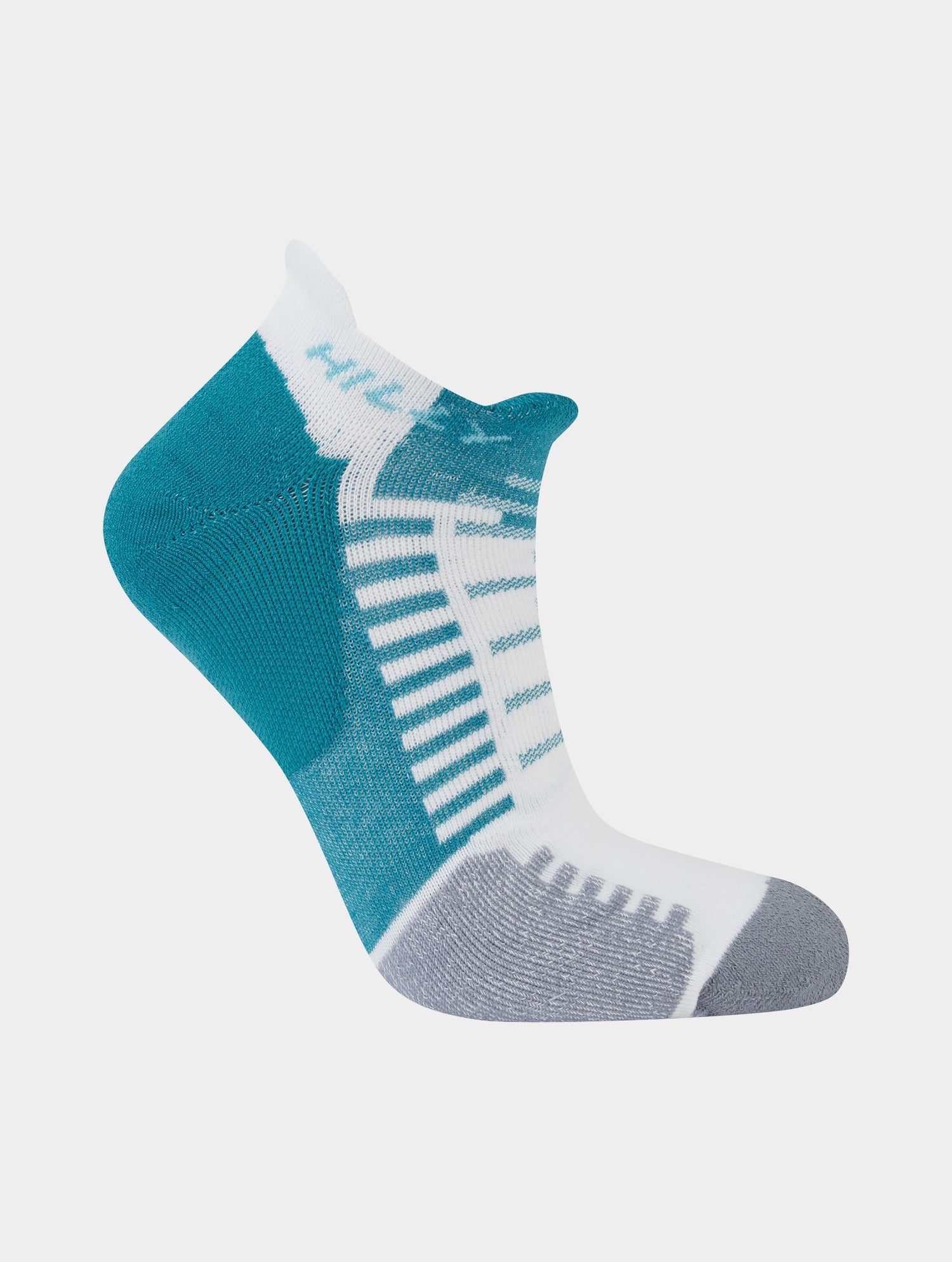 Hilly Socks, running socks, socklet length, teal and white colour