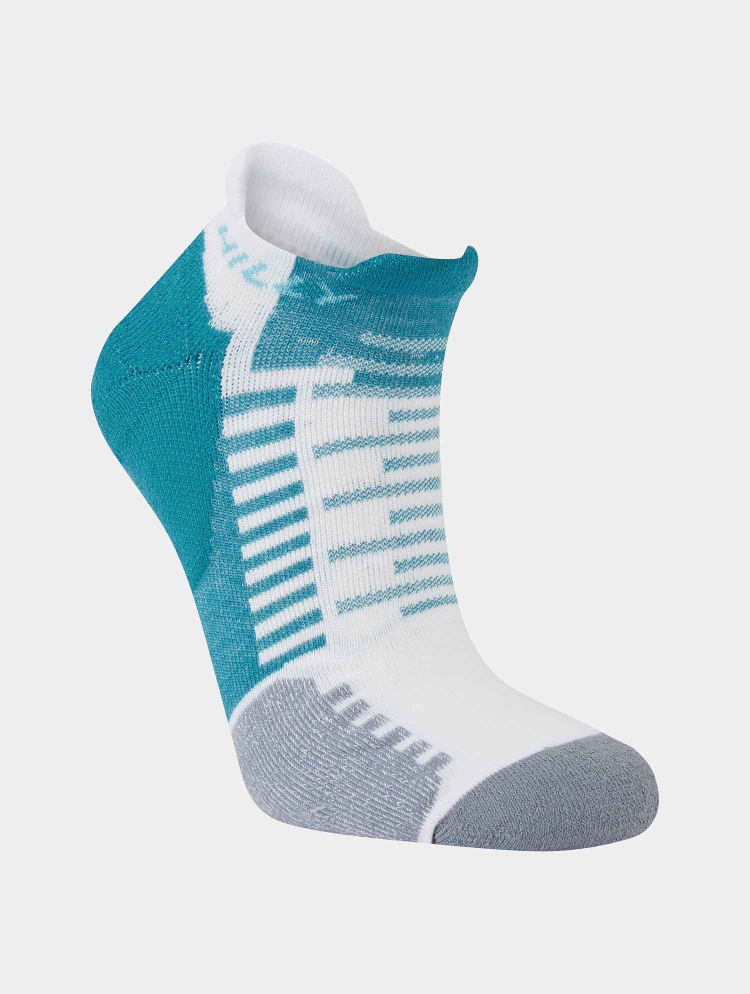 Hilly Socks, running socks, socklet length, teal and white colour