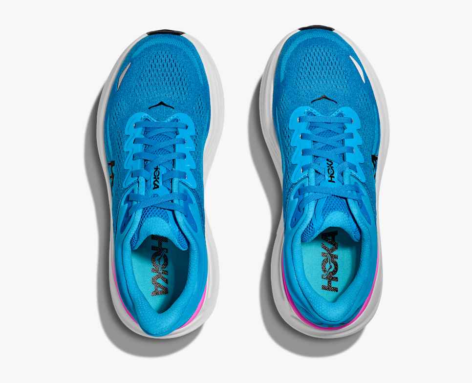 Pair of blue hoka bondi 9 running shoe from top 