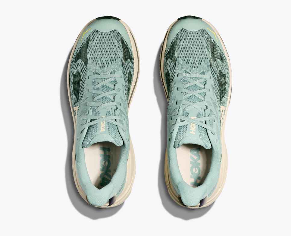 hoka challenger 8 mens green and teal trail and road running shoe top of shoe