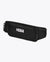 hoka running belt, running belt with zipper storage pockets, black colour with reflective logo, front of belt bag