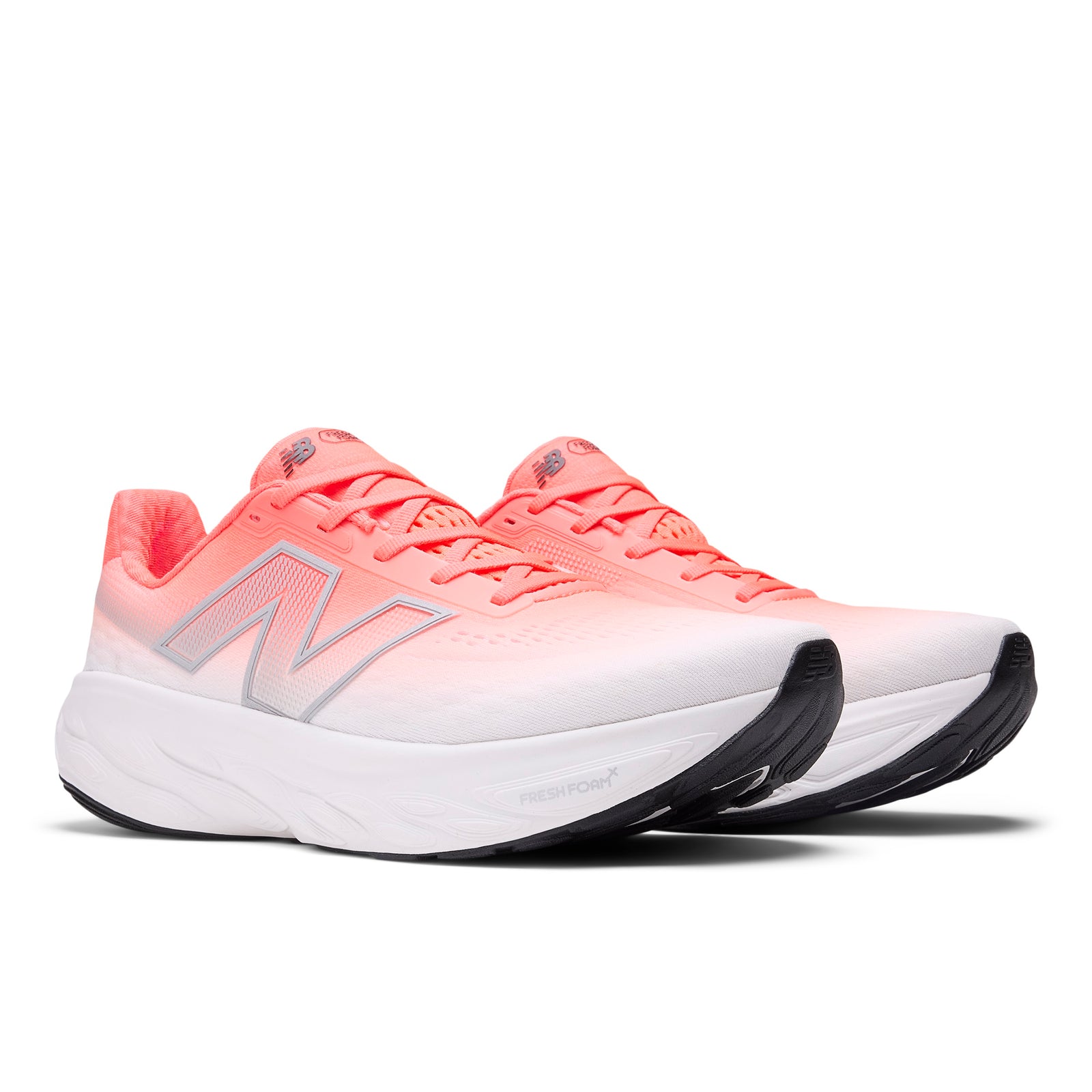 New Balance 1080 Mens Pair of red and white running shoes on a white background