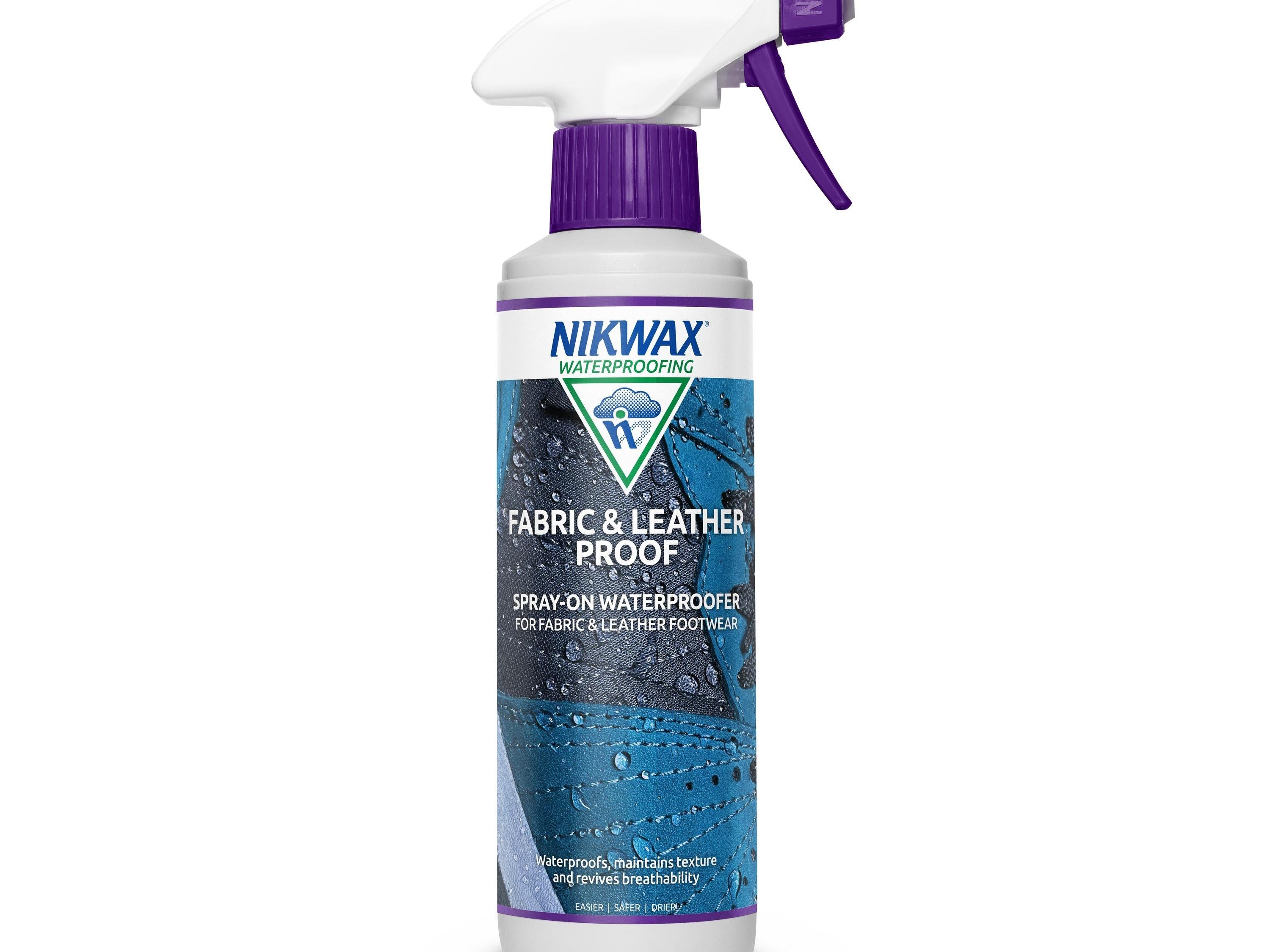 Nikwax fabric and leather proof spray-on waterproofer spray bottle