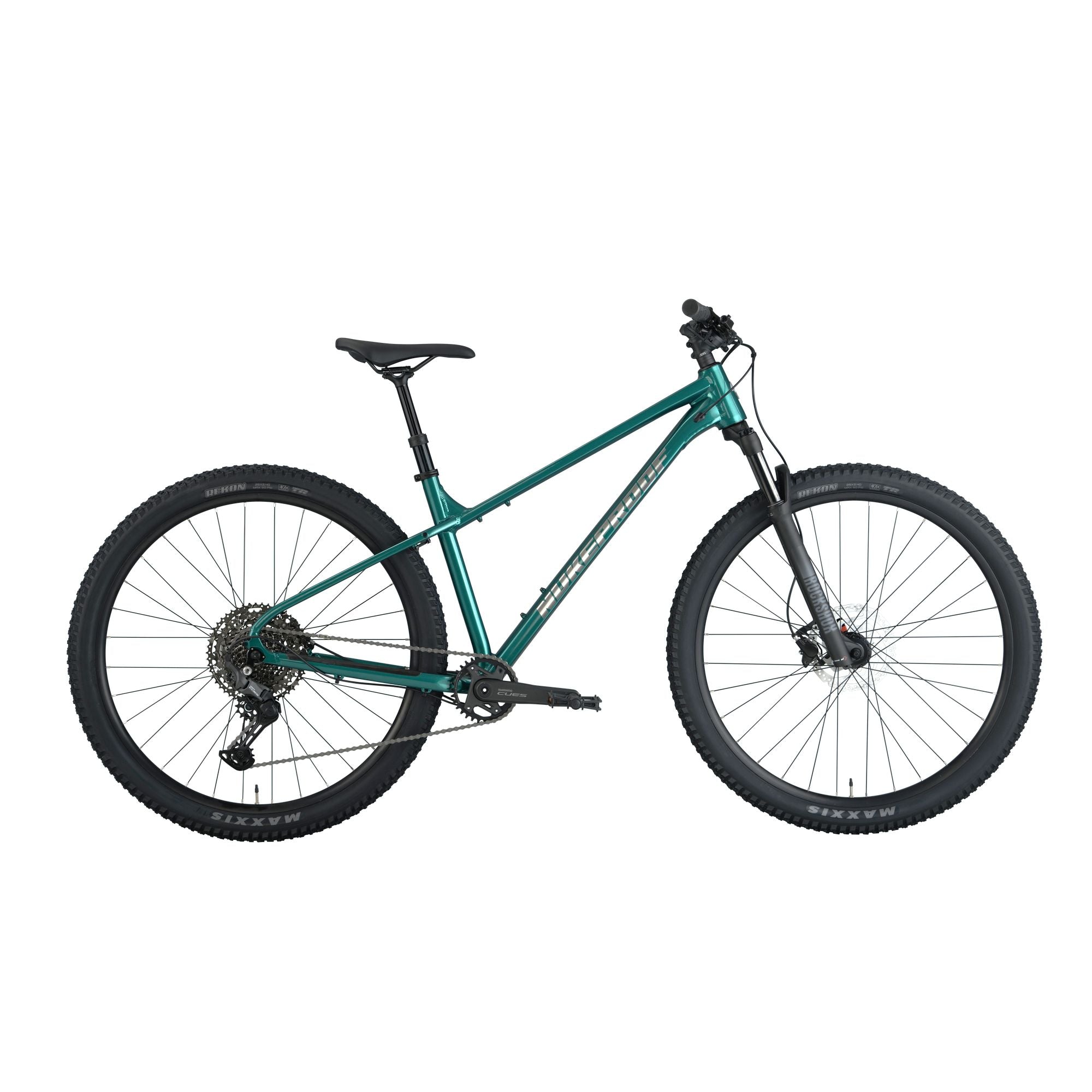 Nukeproof Tracker 290 Pro, aluminum frame hardtail mountain bike for everyday, teal colour frame, side profile of bike