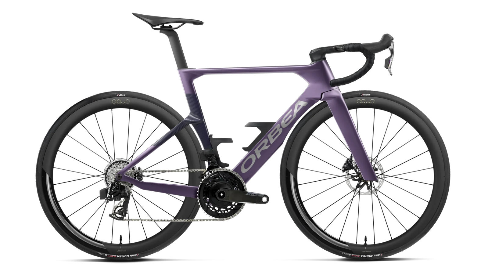 Orbea Orca Aero M21e LTD road racing bike in plum colour