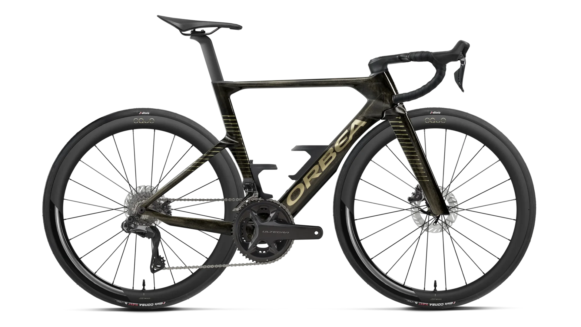 Orbea Orca Aero racing bike in black with gold detail