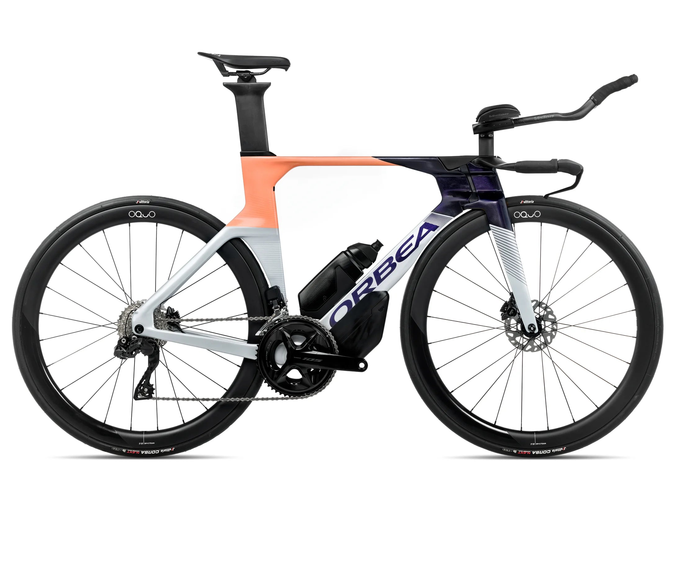 Orbea Ordu m30i LTD triathlon bike in orange, purple and light grey