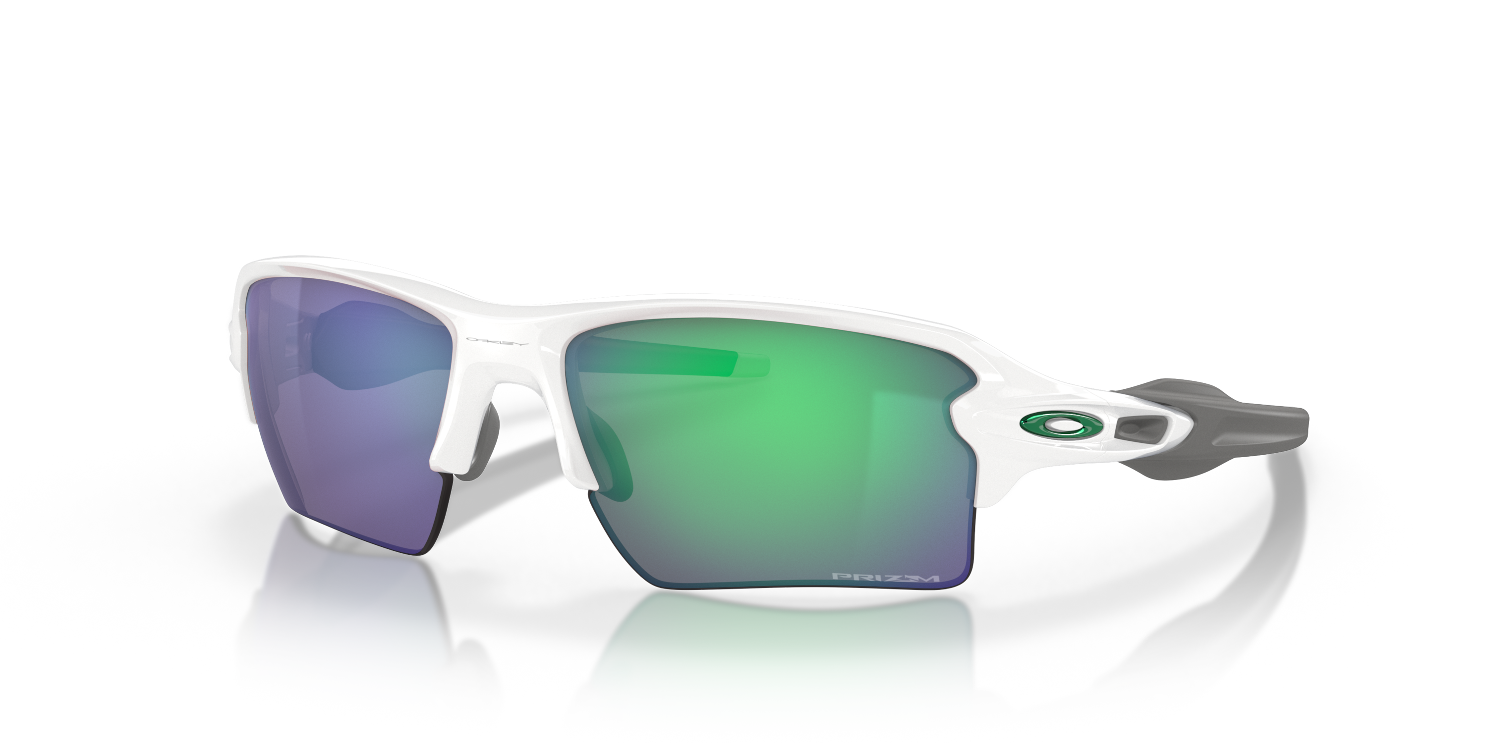 White oakley flak 2.0 XL sunglasses with green and purple lenses