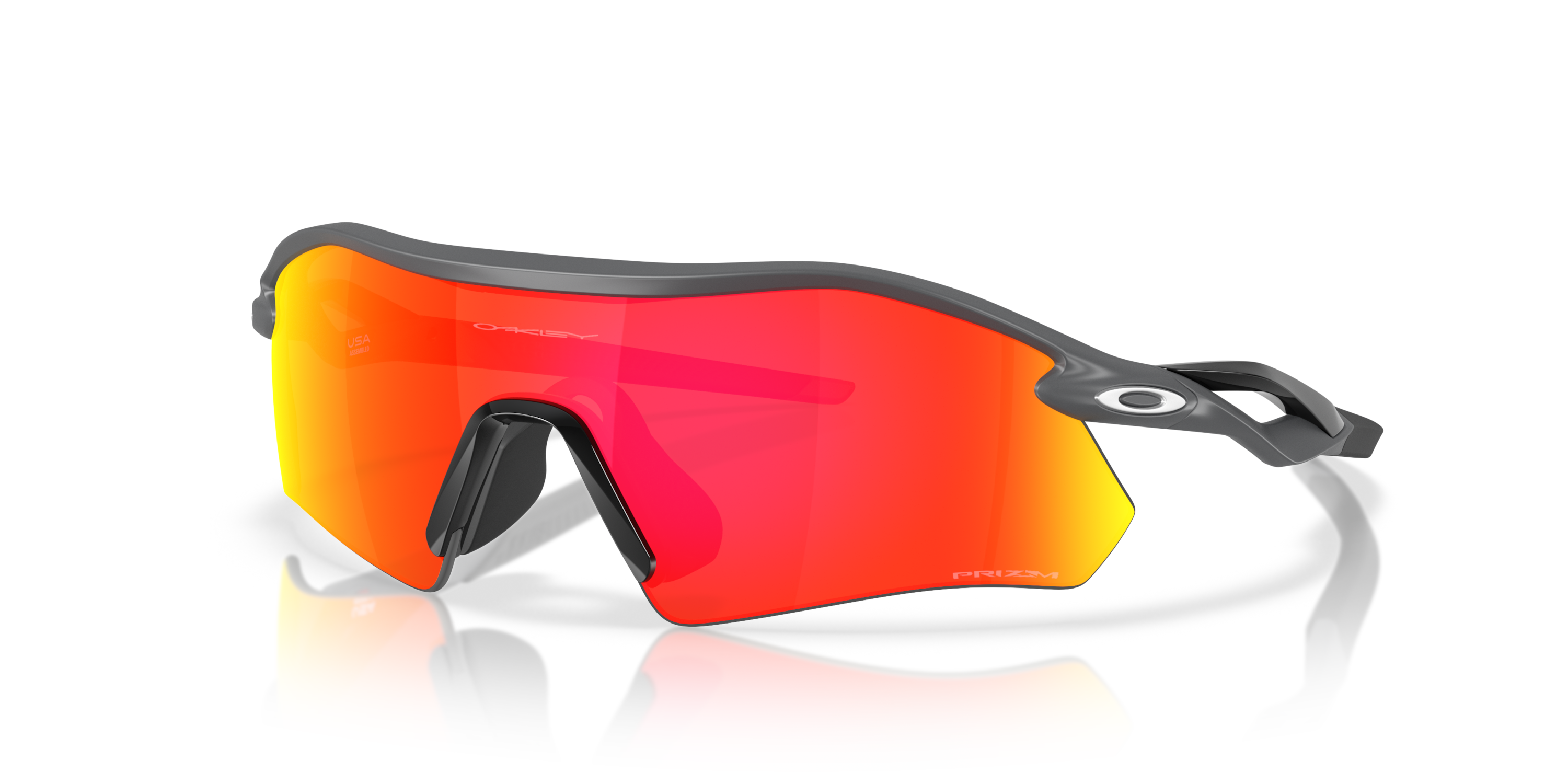 Oakley radar plate prizim ruby lenses matte carbon frame angled front 
