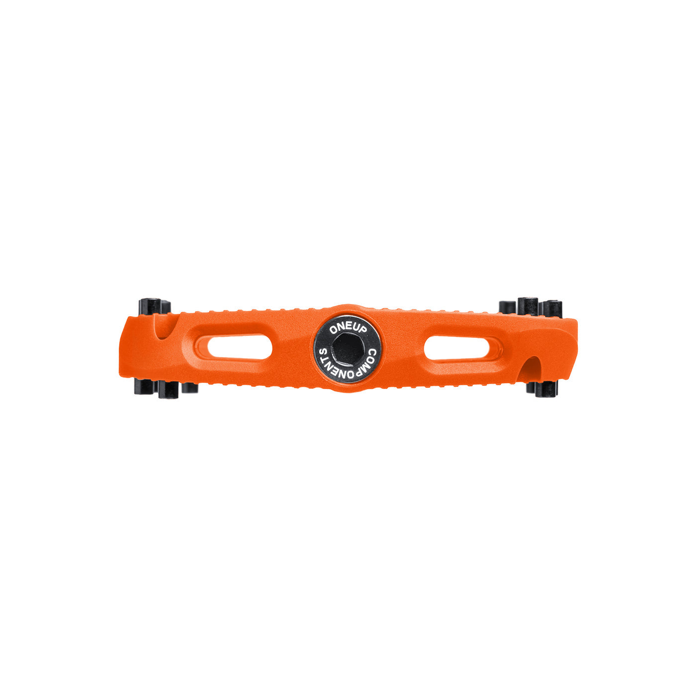one up small comp pedals, orange bike pedal, side of pedal