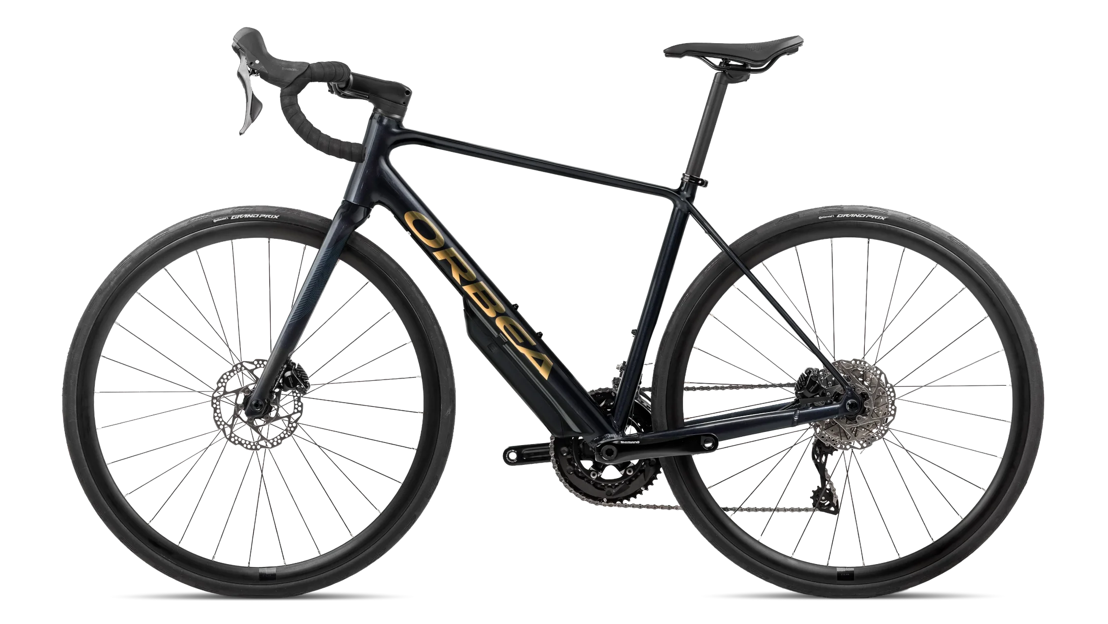 Orbea Avant H30 road bike in black diamond colour with gold trim