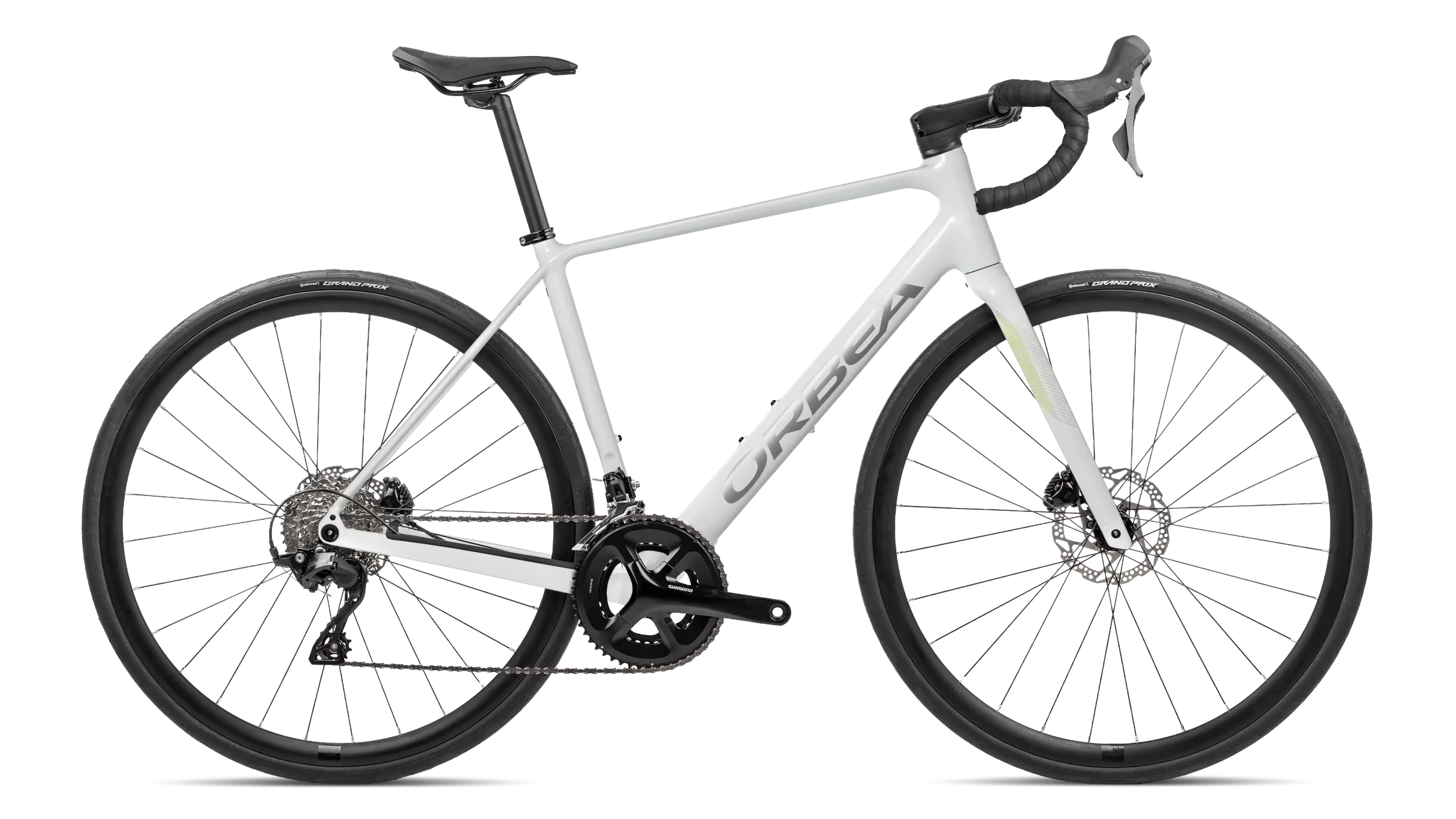 orbea avant h30 road bike in white with silver details