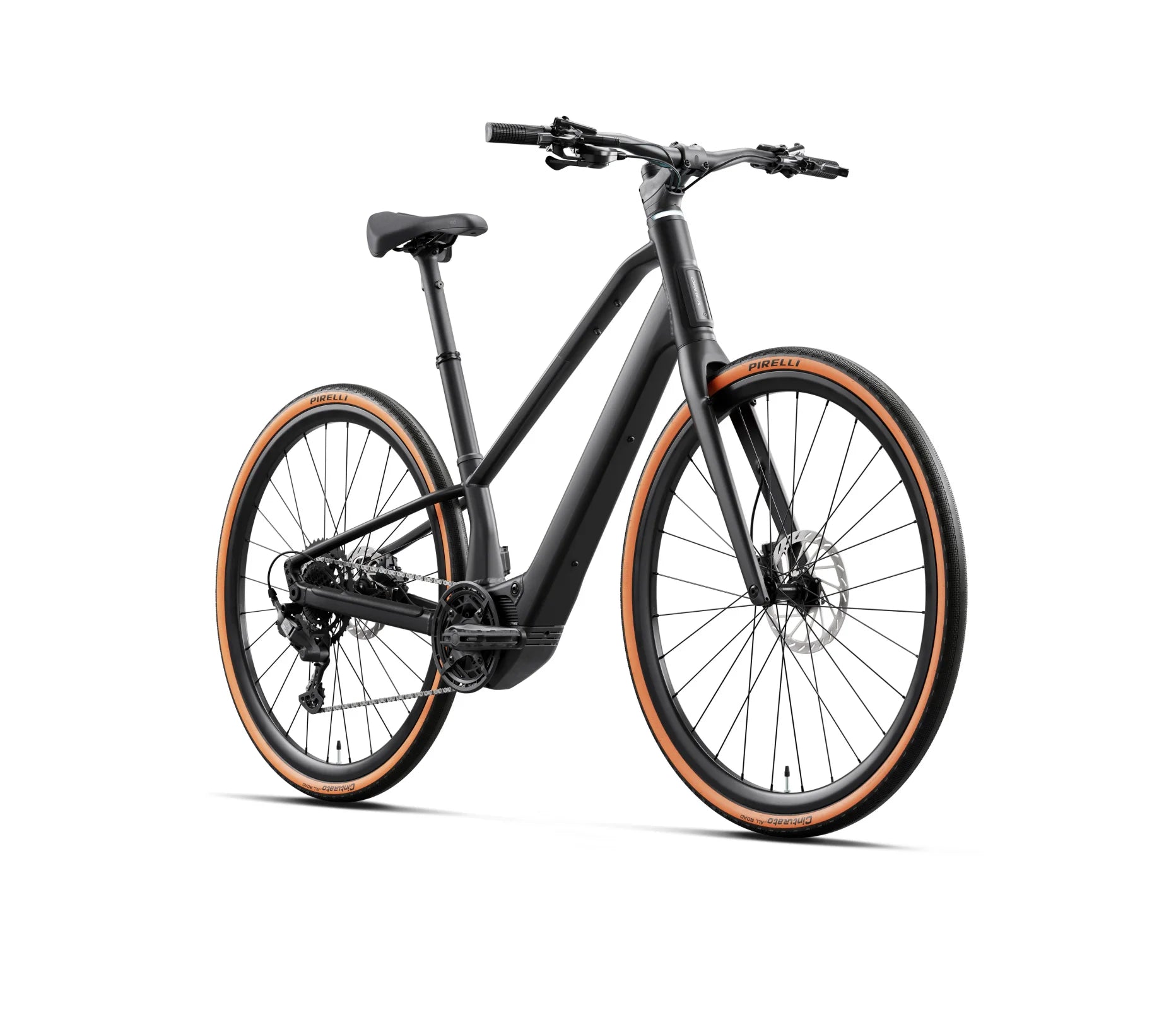 Orbea Carpe 25, electric road bike in black colour, integrated battery