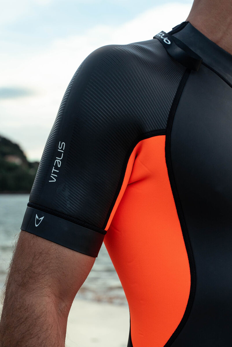 close up of the arms of the Orca Vitalis short sleeve wetsuits