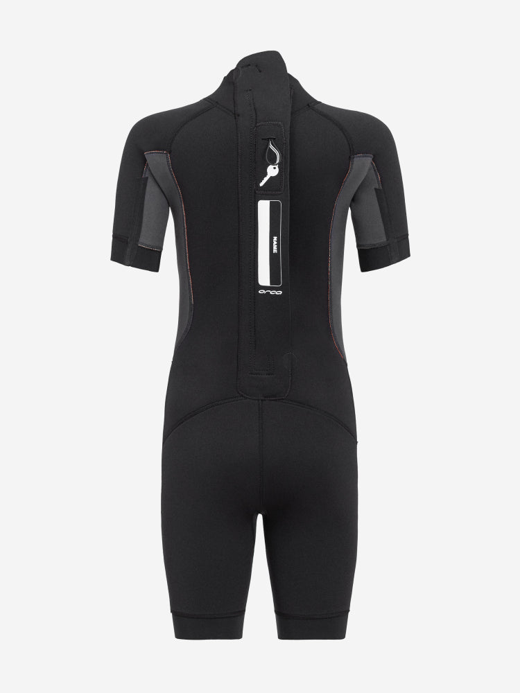 Black orca vitalis squad shorty junior wetsuit with short sleeve and short legs back inside 