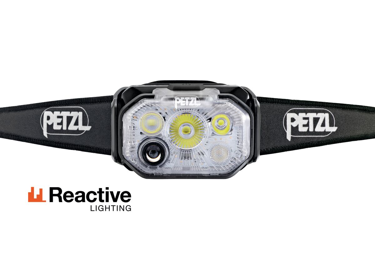 Petzl headtorch for running with reactive lighting in black