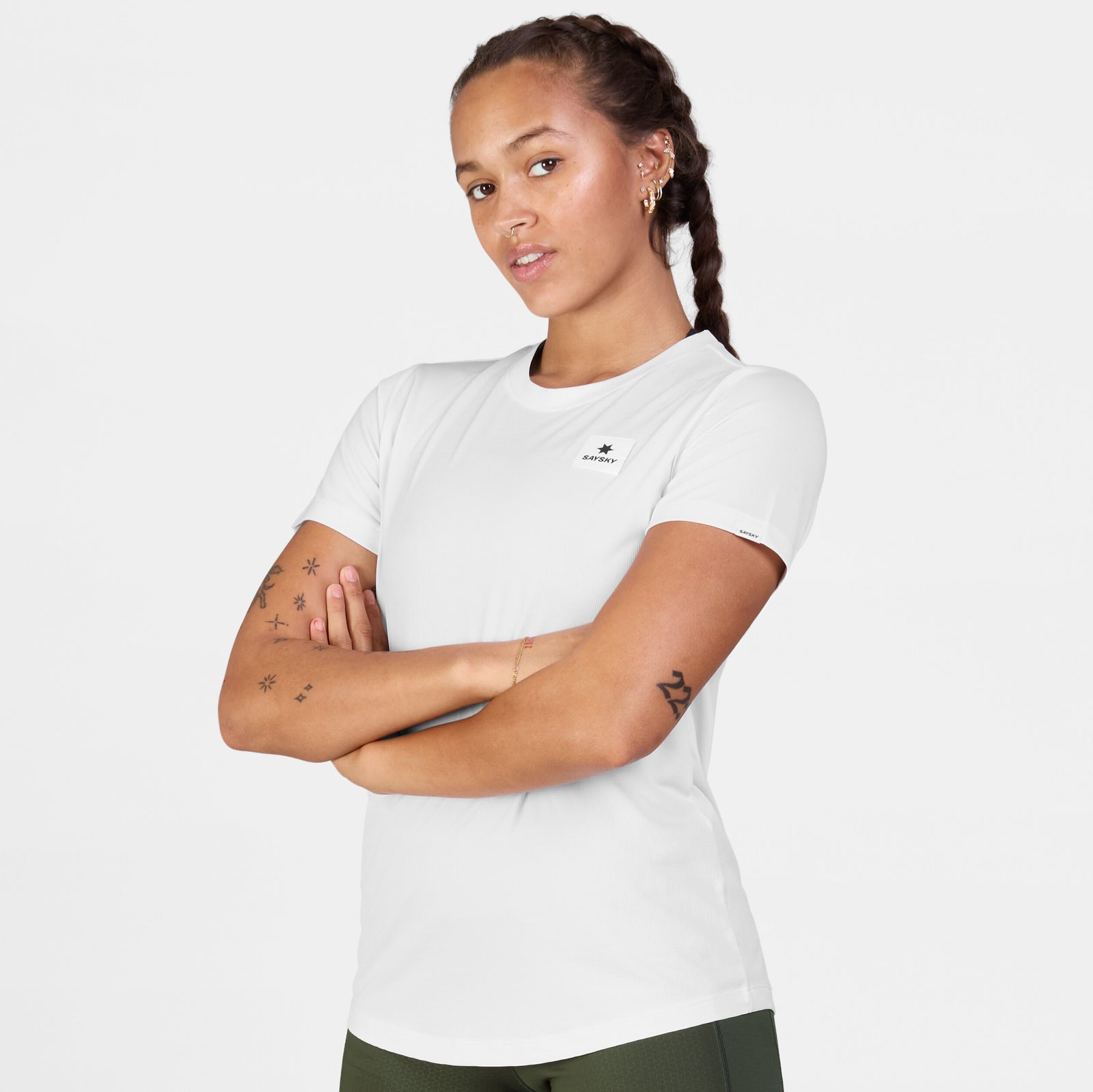 front view of white saysky womens clean combat pro tshirt