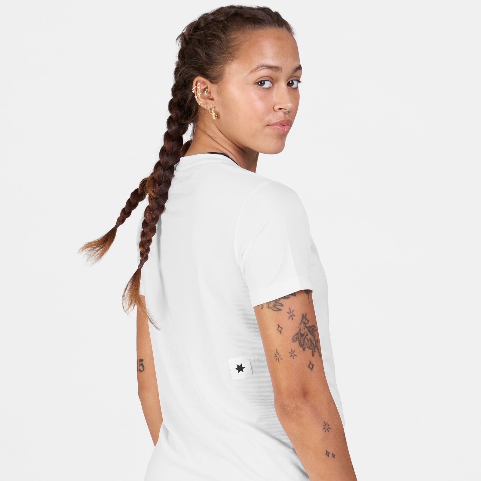 back view of white saysky womens clean combat pro tshirt