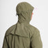 Man wearing SAYSKY clean hooded jacket for road running in beige colour with hood up