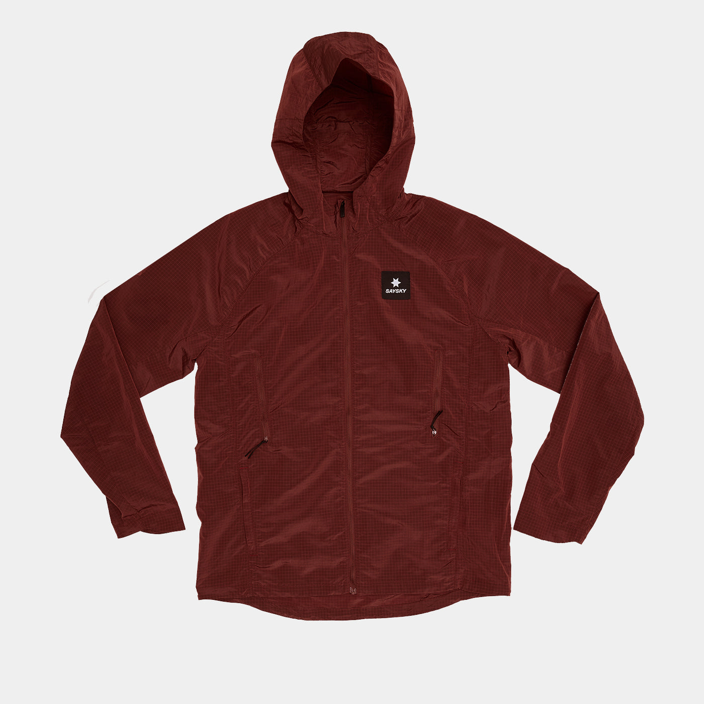 SAYSKY clean hooded jacket for road running in red colour with zip ventilation pockets