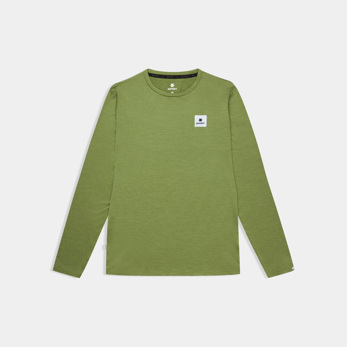 saysky long sleeve running top for men in green, breathable, quick-drying running top, profile of top