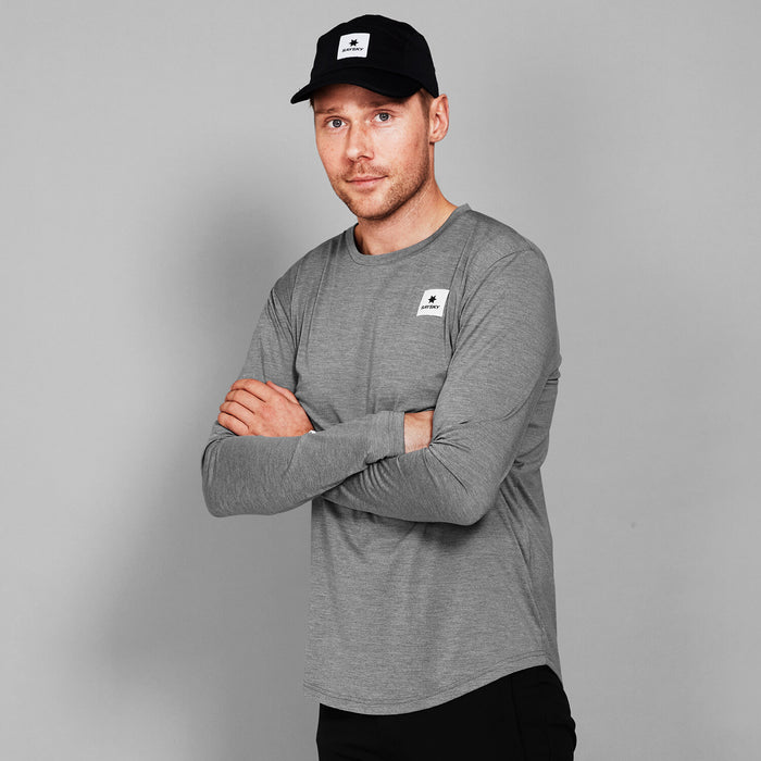 saysky long sleeve running top for men in grey, breathable, quick-drying running top, man wearing top