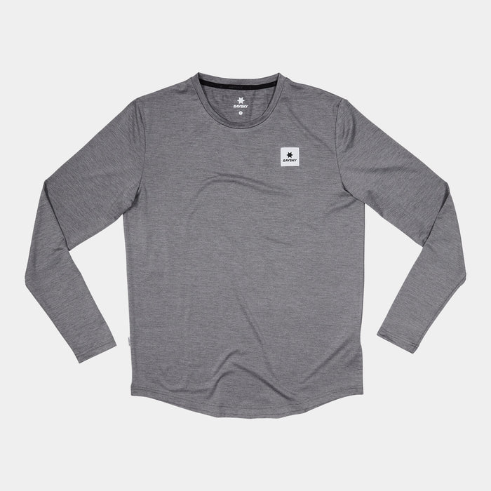 saysky long sleeve running top for men in grey, breathable, quick-drying running top, profile of top